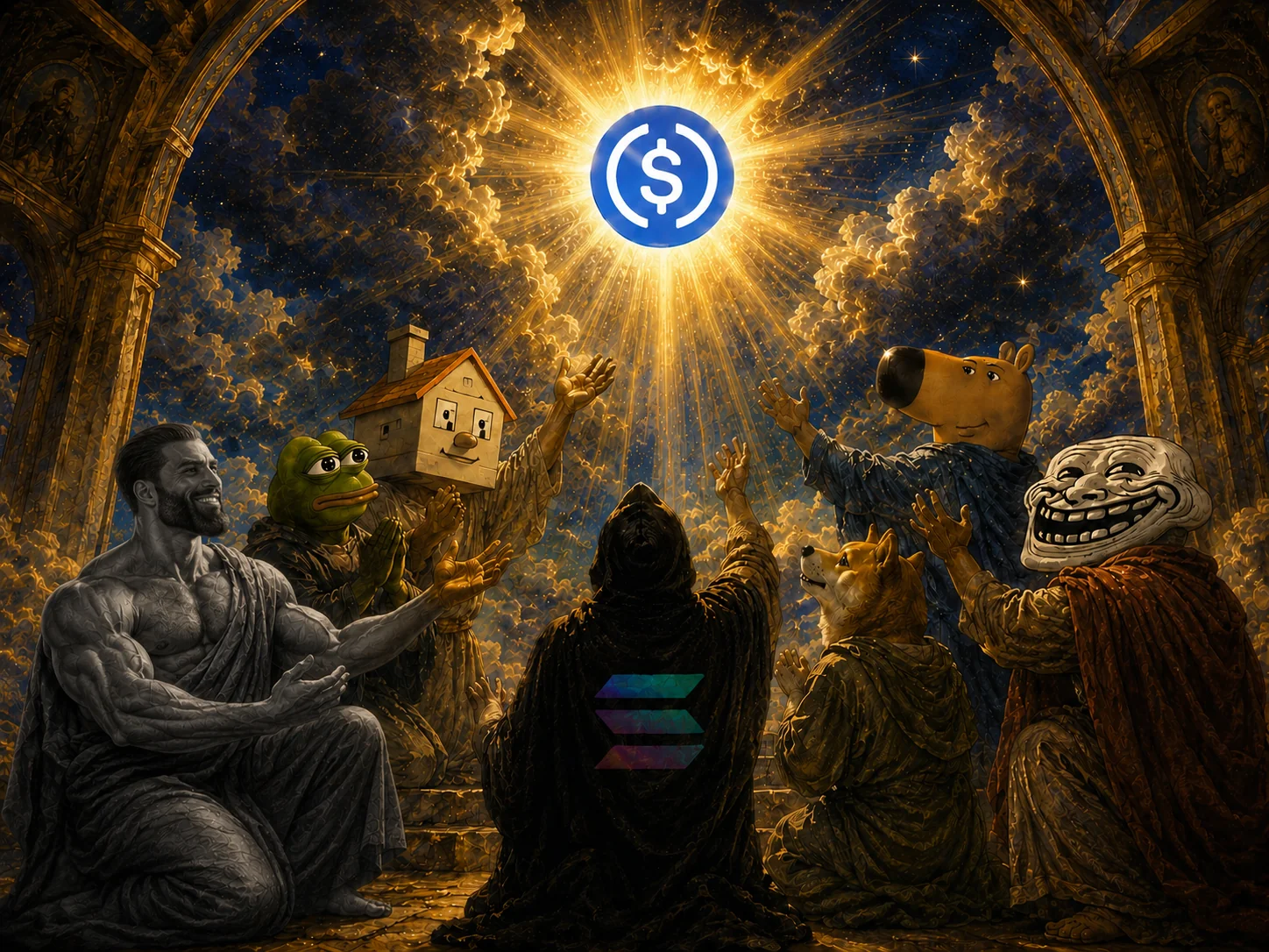 Solana legends pointing toward USDC enlightenment